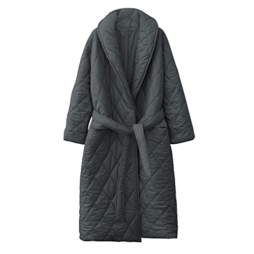 RKaixuni Damen Schalkragen Winter Warme Daunenmäntel Lange Gesteppte Leichte Puffer Jacken Mode Diamant Plaid Kimono Mantel, Schwarz , 42 von RKaixuni