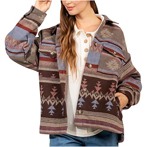 RKaixuni Damen Western Aztec Jacken Langarm Shacket Jacke Wollmischung Mäntel Winter Casual Button Down Revers Peacoats, rose, Small von RKaixuni