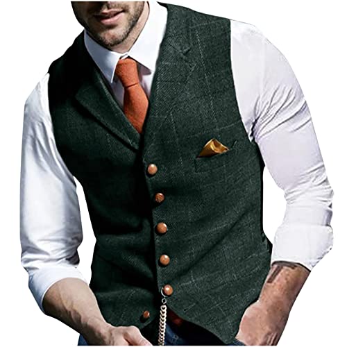 RKaixuni Herren Formale Karierte Blazer Westen Jacke Ärmellos Business Hochzeits Party Weste Baumwolle Anzug Weste Männer Hochzeitsfeier Karo Westen Steppweste Outdoor von RKaixuni