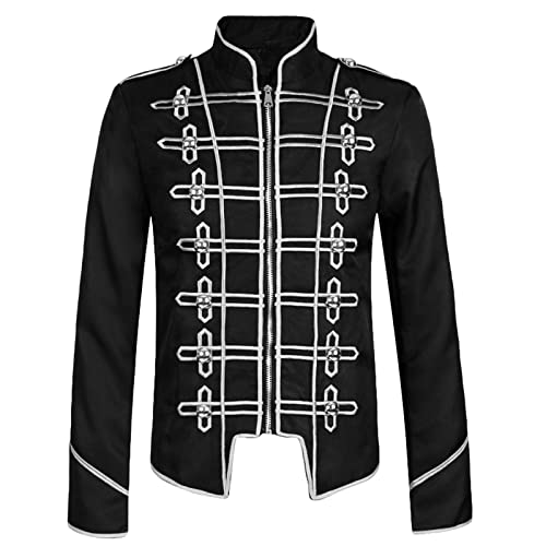 RKaixuni Herren Punk Officer Military Drummer Parade Jacke Reißverschluss Steampunk Viktorianische Frack Uniform Halloween Kostüm, weiß, XXL von RKaixuni