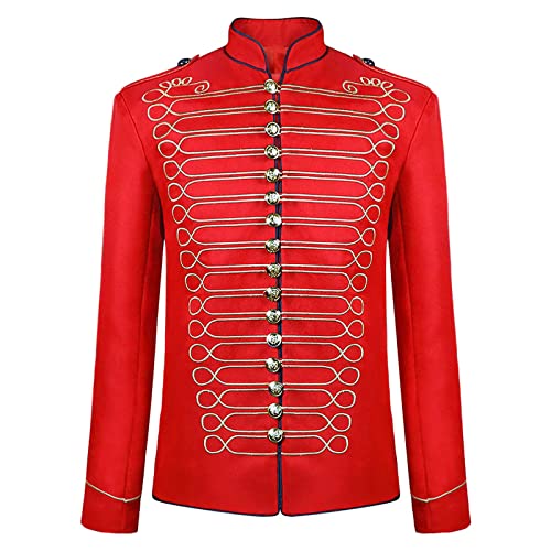 RKaixuni Herren Punk Offizier Militär Drummer Parade Majorette Jacke Mittelalter Viktorianische Uniform Weihnachten Halloween Kostüm, rot, M von RKaixuni