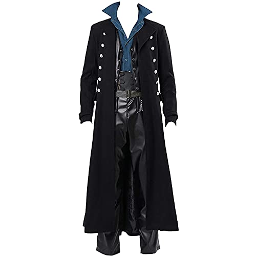 RKaixuni Herren Steampunk Vintage Jacke Gothic Viktorianischer Frock Mantel Uniform Weihnachten Halloween Kostüm Frack, Schwarz , XL von RKaixuni