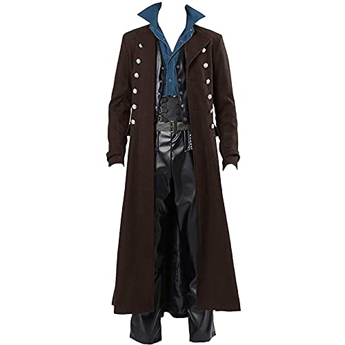 RKaixuni Herren Steampunk Vintage Jacke Gothic Viktorianischer Frock Mantel Uniform Weihnachten Halloween Kostüm Frack, braun, XL von RKaixuni