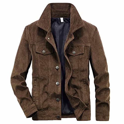 RKaixuni Herren Winter Herbst Mode Cord Trucker Jacken Langarm Shirts Jacken Shacket Casual Button Down Cargo Mantel, coffee, XL von RKaixuni