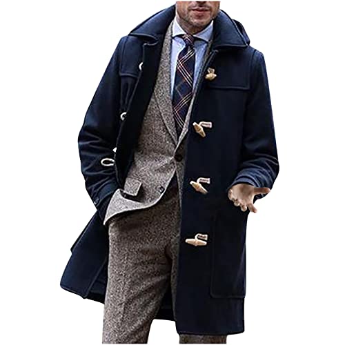 RKaixuni Herren Wintermantel Britischer Stil Warme Winterjacke Lang Schwarz Trenchcoat Wollmantel Oversized Herrenmantel Business Mantel Herren angenehme Übergangsjacke für Männer von RKaixuni