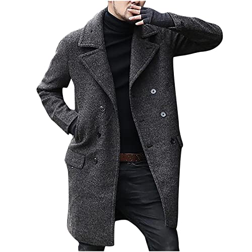 RKaixuni Herren Wintermantel Warme Winterjacke Lang Schwarz Zweireiher Trenchcoat Wollmantel Slim Fit Herrenmantel Business Mantel Herren angenehme Übergangsjacke für Männer von RKaixuni