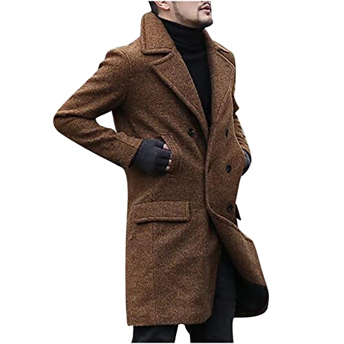 RKaixuni Herren Wintermantel Warme Winterjacke Lang Schwarz Zweireiher Trenchcoat Wollmantel Slim Fit Herrenmantel Business Mantel Herren angenehme Übergangsjacke für Männer von RKaixuni