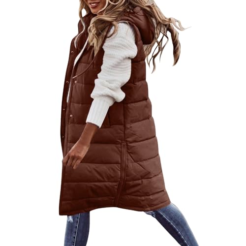 RKaixuni Puffer Jacken Damen Lange Weste Ärmellos Winter Warm Daunenmantel Leichte Steppweste Mit Kapuze Weste Outwear, braun, 46 RKaixuni Puffer Jacken Damen Lange Weste Ärmellos Winter Warm Daunenmantel Leichte Steppweste Mit Kapuze Weste Outwear, braun, 46 von RKaixuni