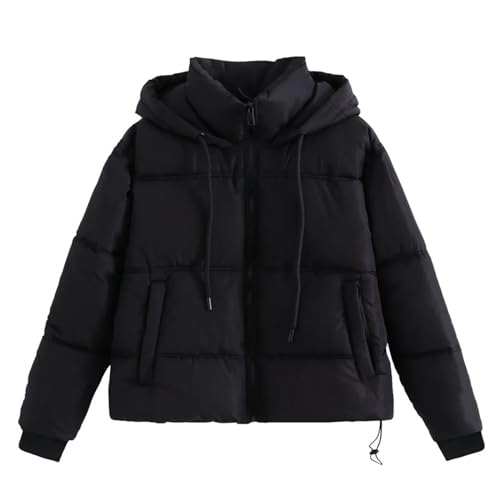RKaixuni Puffer Jacken Damen Winter Warm Daunenmantel Mit Kapuze Langarm Mode Reißverschluss Jacke Gesteppt Leichte Oberbekleidung, Schwarz , 36 von RKaixuni