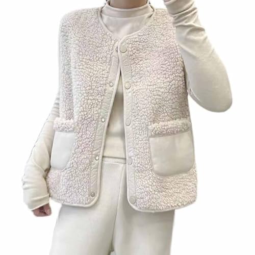 RKaixuni Sherpa-Weste für Damen, warm, Fleece, ärmellos, leicht, warm, modisch, Weste, weiß, 46 von RKaixuni