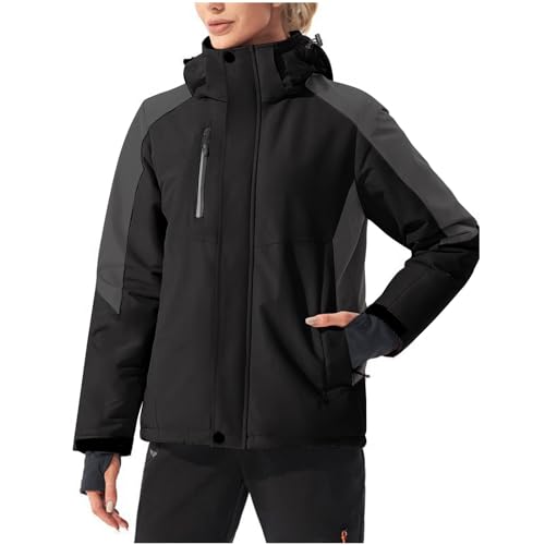 RKaixuni Skijacke Damen 3 in 1 Schnee Winter Mantel Warm Winddicht Fleece Kapuzenjacken Berg Snowboard Parka Anorak, Schwarz , 48 von RKaixuni