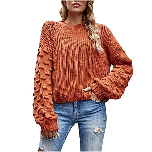 RKaixuni Vintage Damen Pullover Strick Casual Solid Pulli Laternenhülse Rundhals Langarm Aesthetic Top Tunika Shirt Lose Oberteile Winter Herbst Sweatshirt Leichte Locker Mode Hemd Indie Clothes von RKaixuni