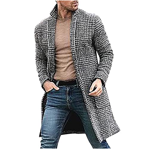 RKaixuni Winterjacke Herren Britishstyle Wintermantel Lang Trenchcoat Hahnentritt Herrenmantel Winter Warm Windbreaker Berufsmantel Klassisch Winddichter Business Freizeit Karo Mantel von RKaixuni