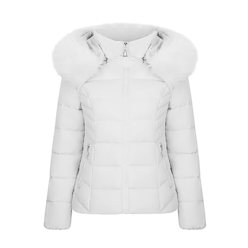 RKaixuni Winterjacken Damen Skimantel Kurzer Parka gesteppte Pufferjacke mit Kapuze Reißverschluss Daunenmantel Warm Mountain Outwear Anorak, A2#Weiß, 38 von RKaixuni