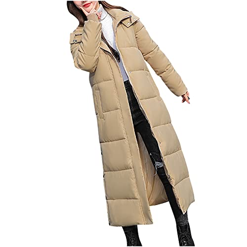 RKaixuni Winterjacken Damen Warmer Puffer Daunenmantel Maxi Lange Mäntel Mit Kapuze Gesteppt Leichter Parka Anorak Outdoor Outwear, khaki, 50 RKaixuni Winterjacken Damen Warmer Puffer Daunenmantel Maxi Lange Mäntel Mit Kapuze Gesteppt Leichter Parka Anorak Outdoor Outwear, khaki, 50 von RKaixuni