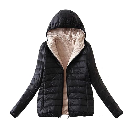 RKaixuni Winterjacken Frauen Sherpa Fleece Jacke Gesteppt Leichte Puffer Mantel Langarm Kapuze Casual Warm Outwear, Schwarz , 38 RKaixuni Winterjacken Frauen Sherpa Fleece Jacke Gesteppt Leichte Puffer Mantel Langarm Kapuze Casual Warm Outwear, Schwarz , 38 von RKaixuni