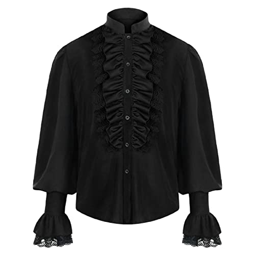 Renaissance-Piraten-Hemd für Herren, Vampir, viktorianischer Steampunk, Gothic, gerüscht, mittelalterliches Weihnachten, Halloween-Kostüm, Schwarz , XL von RKaixuni