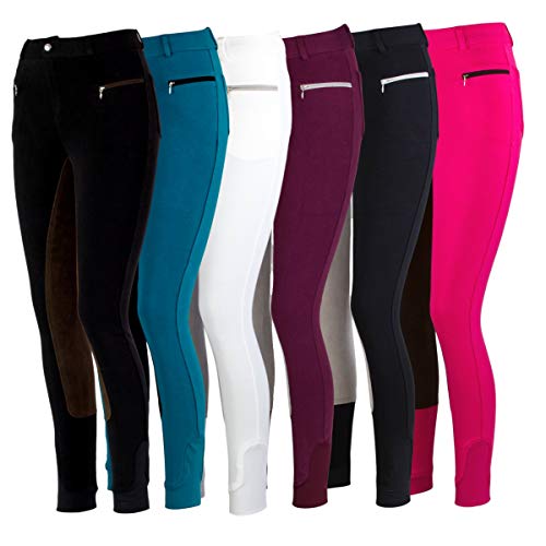 RL24 - Kinder-Reithose Flex Basicline | Reiterhose für Mädchen & Jungen | 3/4 Besatz aus Wildlederimitat | hautfreundlich, atmungsaktiv & elastisch | Reitleggings in Schwarz/Dunkelbraun Größe 158 von RL24