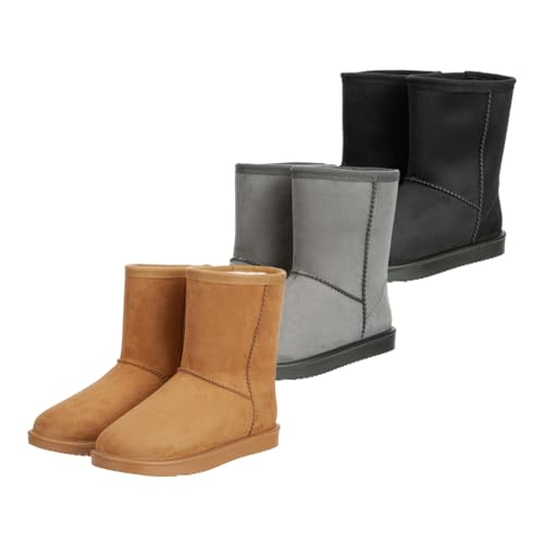 RL24 - Allwetterstiefel Yukon | Schlupfstiefel für Damen & Kinder | gefütterte Boots in Wildlederoptik | wasserdichte Winterboots in Camel | Winterschuhe in Größe 37 von RL24