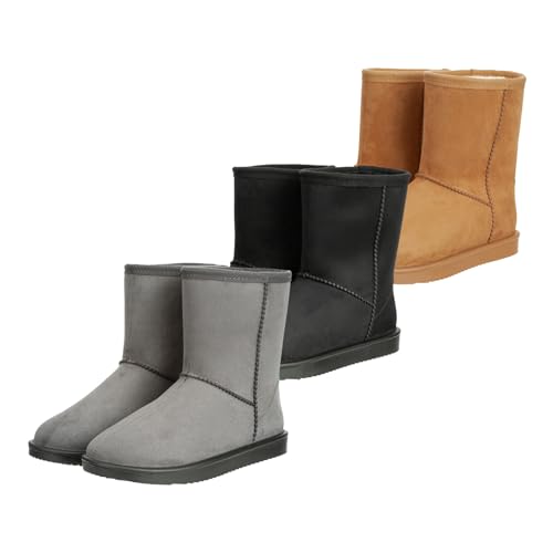 RL24 - Allwetterstiefel Yukon | Schlupfstiefel für Damen & Kinder | gefütterte Boots in Wildlederoptik | wasserdichte Winterboots in Grau | Winterschuhe in Größe 36 von RL24