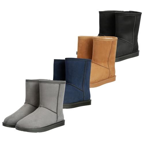 RL24 - Allwetterstiefel Yukon | Schlupfstiefel für Damen & Kinder | gefütterte Boots in Wildlederoptik | wasserdichte Winterboots in Grau | Winterschuhe in Größe 38 von RL24