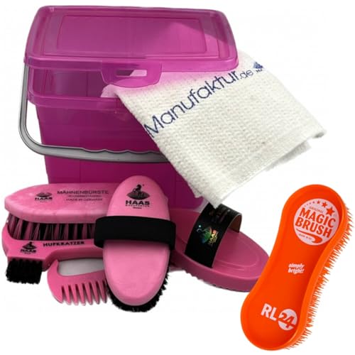 RL24 Haas - Kinder Putzbox für Pferde | Putzkasten mit Inhalt inkl. MagicBrush RL24 Edition | befüllte Putzkiste | Putzkoffer für Pferde | Pferdepflege Set 8-teilig von RL24