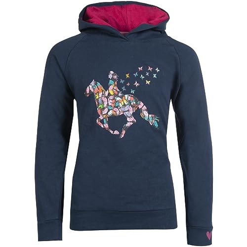 RL24 - Mädchen Hoodie Butterfly von HKM | Kapuzenpullover für Mädchen in dunkelblau | Mädchen Sweatshirt mit Kapuze & Buntem Print | Größe 116/122 von RL24