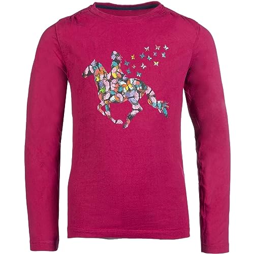 RL24 - Mädchen Langarmshirt Butterfly von HKM | Longsleeve Mädchen in Cranberry | Langarm T-Shirt mit Buntem Print & Roundneck | Größe 104/110 von RL24