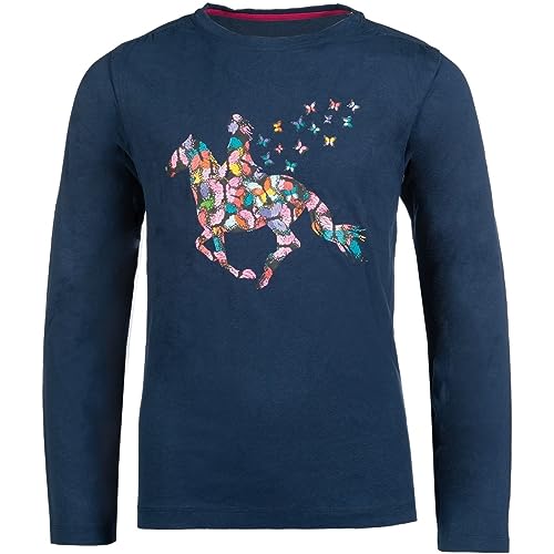 RL24 - Mädchen Langarmshirt Butterfly von HKM | Longsleeve Mädchen in dunkelblau | Langarm T-Shirt mit Buntem Print & Roundneck | Größe 104/110 von RL24