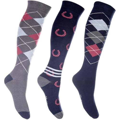 RL24 - Reitsocken Basicline 3er Set – Kniestrümpfe zum Reiten – Kinder Socken – atmungsaktive Reitersocken – Unisex Reitstrümpfe – Reitzubehör in Dunkelblau/Rot & Größe 30-34 von RL24