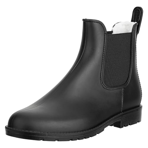RL24 - Winter Jodhpur Gummistiefeletten Basicline – Gummistiefel Damen & Herren – wasserdichte Stiefeletten mit Teddyfutter – Regenstiefeletten in schwarz – Chelsea Boots in Größe 36 von RL24