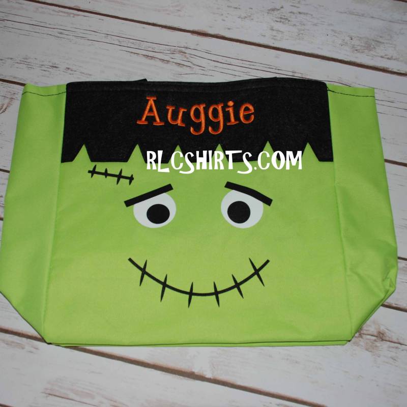 Frankenstein Monogramm Halloween Tote. Personalisierte Süßes Oder Saures Herbsttasche. Tasche. Leckerli-Tasche Frankenstein Monogramm Halloween Tote. Personalisierte Süßes Oder Saures Herbsttasche. Tasche. Leckerli-Tasche von RLCShirts