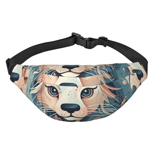 Bauchtasche für Männer und Frauen, zwei Bären in karierter Kleidung, Gürteltasche mit verstellbarem Riemen, modische Hüfttasche für Reisen, Der Löwe hat lange Haare, Einheitsgröße von RLDOBOFE