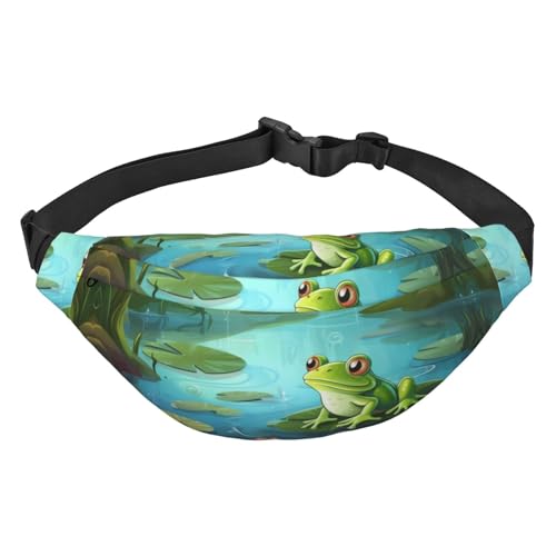 Bauchtasche mit Frosch im Teich bedruckt, für Damen und Herren, Crossbody-Hüfttasche, wasserdichte Gürteltasche mit verstellbarem Riemen, Schwarz, Einheitsgröße, Schwarz, Einheitsgröße, Schwarz , von RLDOBOFE