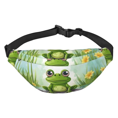 Bauchtaschen mit Frosch in einem Teich1, bedruckt, für Damen und Herren, Crossbody-Hüfttasche, wasserdichte Gürteltasche mit verstellbarem Gurt, Schwarz, Einheitsgröße, Schwarz, Schwarz , von RLDOBOFE