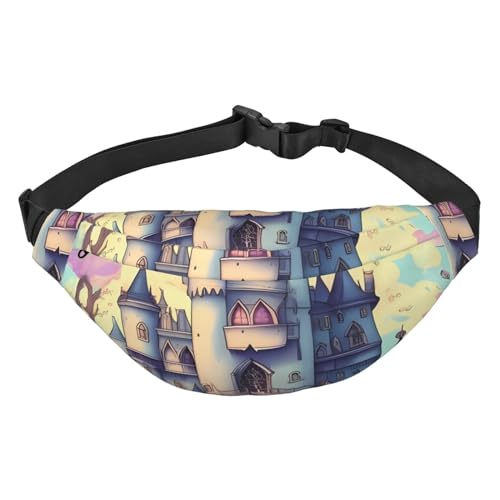 Fairytale Castle Print Bauchtasche für Damen und Herren, Crossbody-Hüfttasche, wasserdichte Gürteltasche mit verstellbarem Riemen, Schwarz, Einheitsgröße, Schwarz, Einheitsgröße, Schwarz , von RLDOBOFE