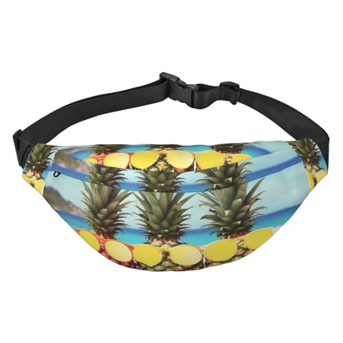 Gürteltasche mit geometrischem Ananas-Druck, für Damen und Herren, Crossbody-Hüfttasche, wasserdicht, Gürteltasche mit verstellbarem Riemen, Schwarz, Einheitsgröße, Schwarz, Einheitsgröße, Schwarz , von RLDOBOFE