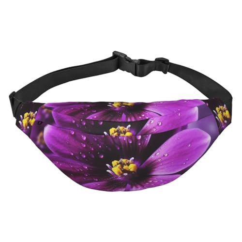 Gürteltasche mit violettem Blumendruck, für Damen und Herren, Umhängetasche, wasserdicht, Gürteltasche mit verstellbarem Riemen, Schwarz, Einheitsgröße, Schwarz, Einheitsgröße, Schwarz , Einheitsgröße von RLDOBOFE