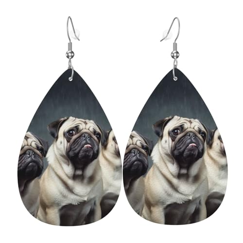 Lustige Mops-Leder-Ohrringe für Damen, leichte Tropfenohrringe, Vintage, geometrische, runde baumelnde Tropfenohrringe, lustige Ohrringe für Geburtstagsparty, Valentinstagsgeschenk, Damenschmuck von RLDOBOFE