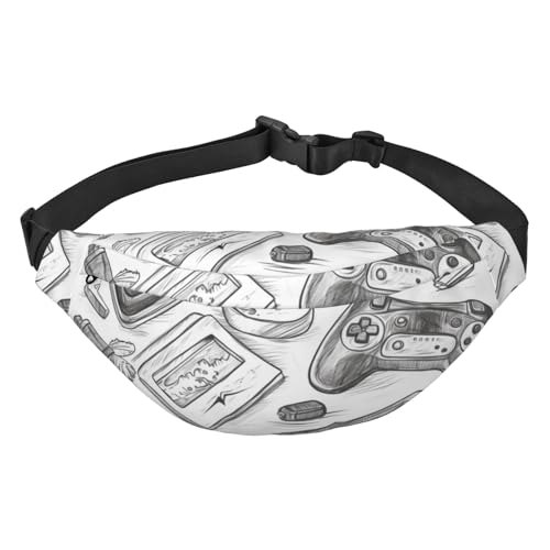 Monochrome Bauchtasche im Skizzen-Stil, Gaming-Druck, Bauchtaschen für Damen und Herren, Crossbody-Hüfttasche, wasserdichte Gürteltasche mit verstellbarem Gurt, Schwarz, Einheitsgröße, Schwarz, von RLDOBOFE