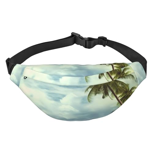 Palm Tree Rocky Shore Bauchtaschen für Damen und Herren, Crossbody-Hüfttasche, wasserdichte Gürteltasche mit verstellbarem Riemen, Schwarz, Einheitsgröße, Schwarz, Einheitsgröße, Schwarz , von RLDOBOFE