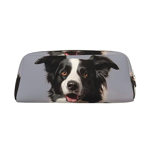 RLDOBOFE Border Collie Federmäppchen, wasserdicht, Reißverschluss, Leder, Stiftebox, Kosmetiktasche, für Büro, Urlaub, Geschenk, gold, Einheitsgröße von RLDOBOFE