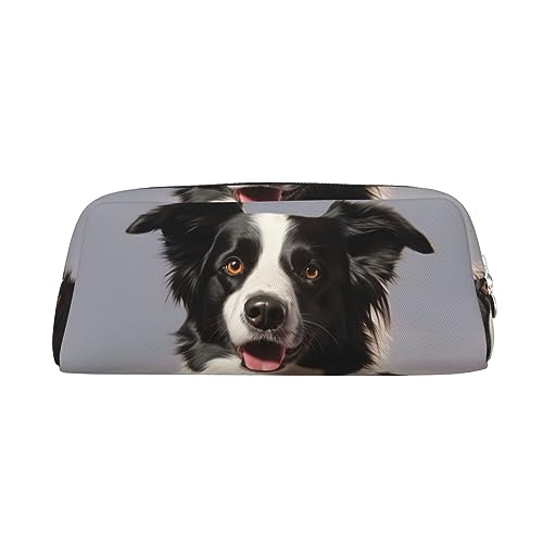 RLDOBOFE Border Collie Federmäppchen, wasserdicht, Reißverschluss, Leder, Stiftebox, Kosmetiktasche, für Büro, Urlaub, Geschenk, silber, Einheitsgröße von RLDOBOFE