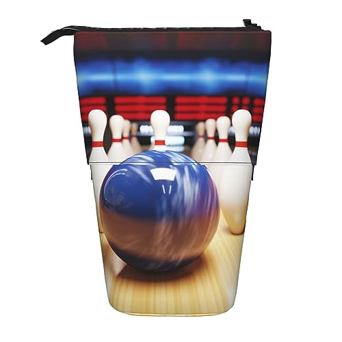 RLDOBOFE Bowling-Druck-Federmäppchen, aufstellbar, einziehbar, Stiftehalter, Aufbewahrungstasche, Kosmetiktasche für Büro, Teenager, Urlaubsgeschenk, Schwarz, Einheitsgröße, Schwarz , Einheitsgröße von RLDOBOFE