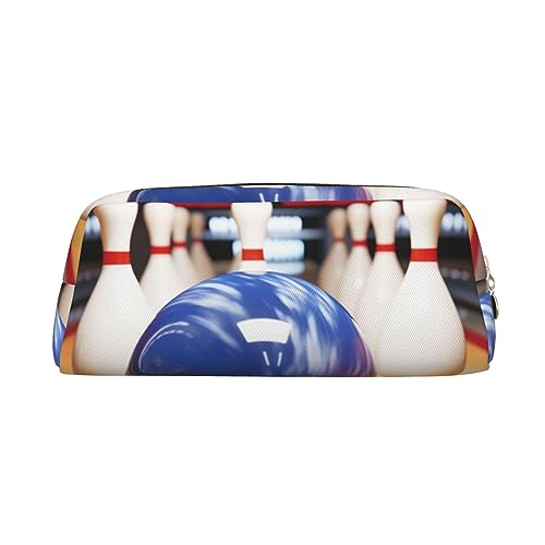 RLDOBOFE Bowling Federmäppchen, wasserdicht, Reißverschluss, Leder, Stiftebox, Kosmetiktasche, für Büro, Urlaub, Geschenk, gold, Einheitsgröße von RLDOBOFE