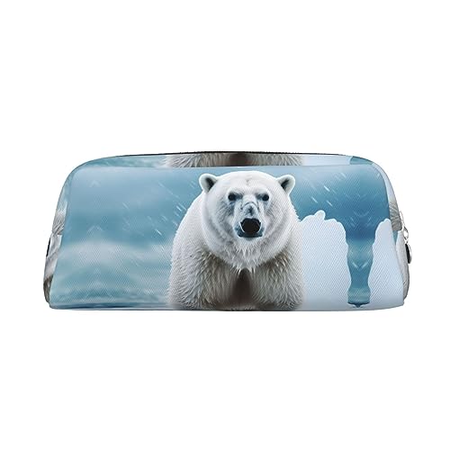 RLDOBOFE Cool Animal White Polar Bear Travel Bag Waterproof Zipper Travel Case Leather Pen Box Cosmetic Bag For Office Travel, silber, Einheitsgröße von RLDOBOFE