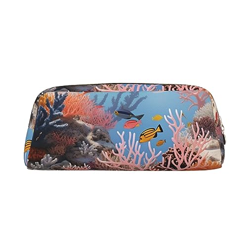 RLDOBOFE Coral Reef Federmäppchen, wasserdicht, mit Reißverschluss, Leder, Stiftebox, Kosmetiktasche für Büro, Teenager, gold, Einheitsgröße von RLDOBOFE