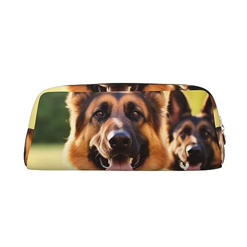 RLDOBOFE Federmäppchen mit Aufschrift "Happy German Shepherd", wasserdicht, mit Reißverschluss, Leder, Stiftebox, Kosmetiktasche für Büro-Bleistifte, gold, Einheitsgröße von RLDOBOFE