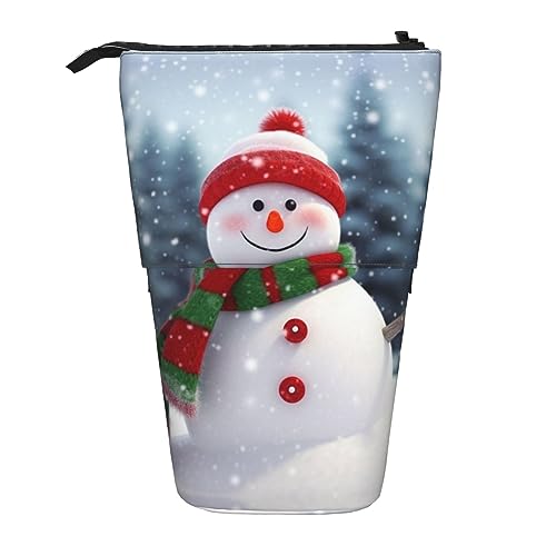 RLDOBOFE Federmäppchen mit Aufschrift "Merry Christmas With Happy Snowman", aufstellbar, einziehbar, Stifthalter, Aufbewahrungstasche, Kosmetiktasche für Büro, Teenager, Urlaubsgeschenk, Schwarz, von RLDOBOFE