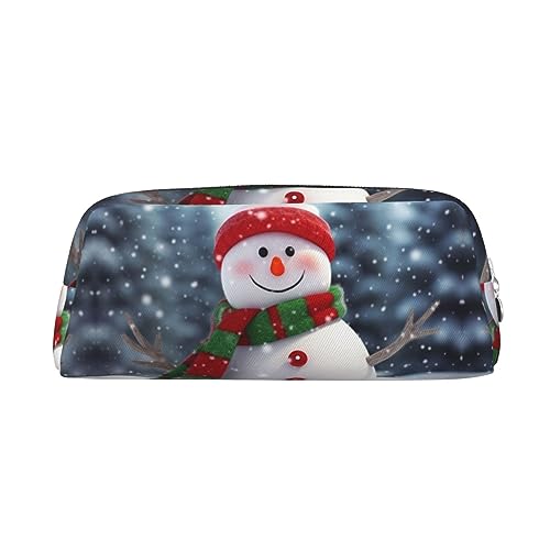 RLDOBOFE Federmäppchen mit Aufschrift "Merry Christmas With Happy Snowman", wasserdicht, mit Reißverschluss, Leder, Stiftebox, Kosmetiktasche für Büro-Bleistifte, silber, Einheitsgröße von RLDOBOFE